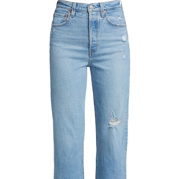 Levi’s Premium Ribcage Straight Ankle Jeans Size 29 Small Rip High waisted - Picture 9 of 14